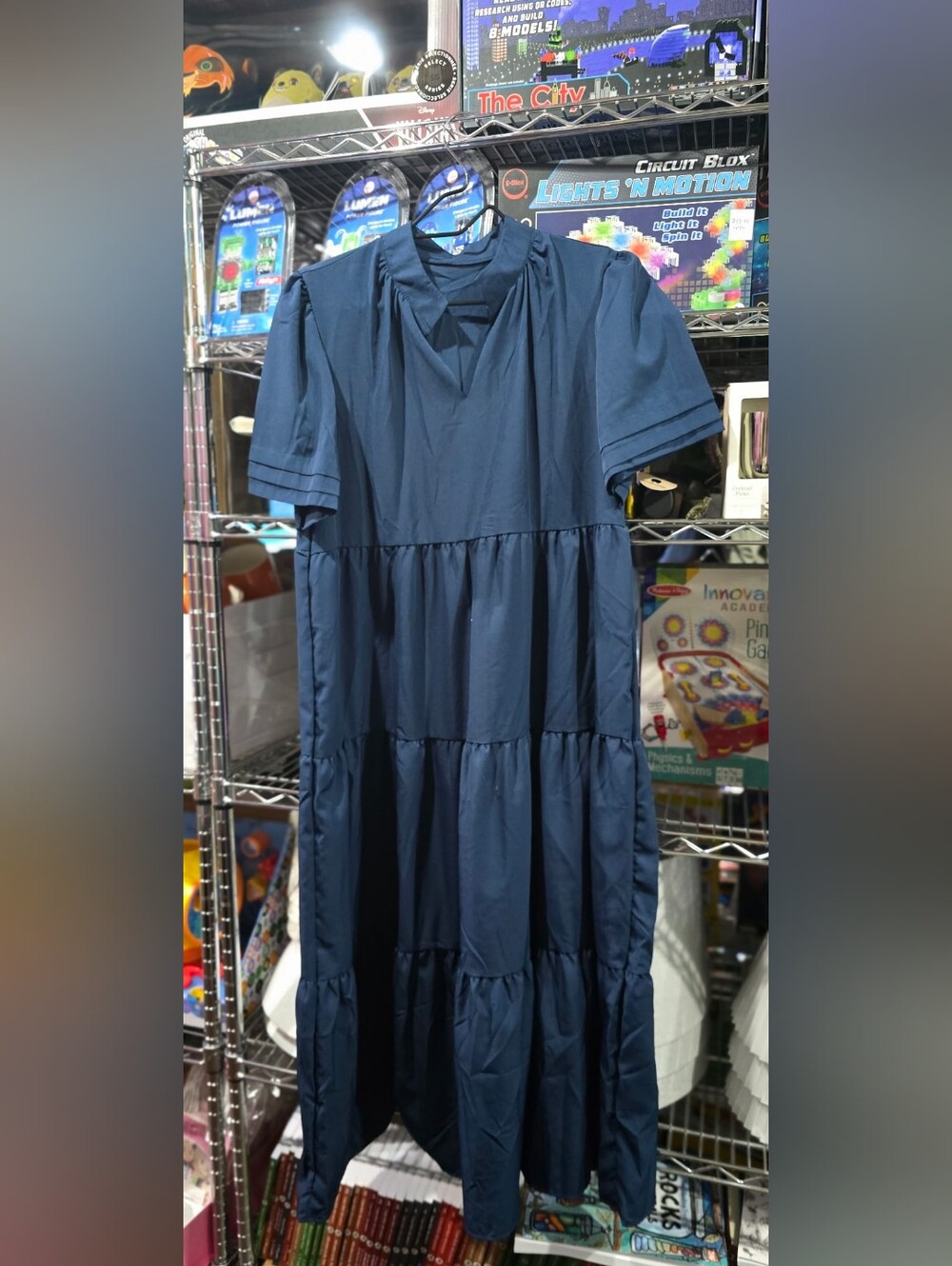 Small Navy Tiered Short-Sleeve Tiered Maxi Dress